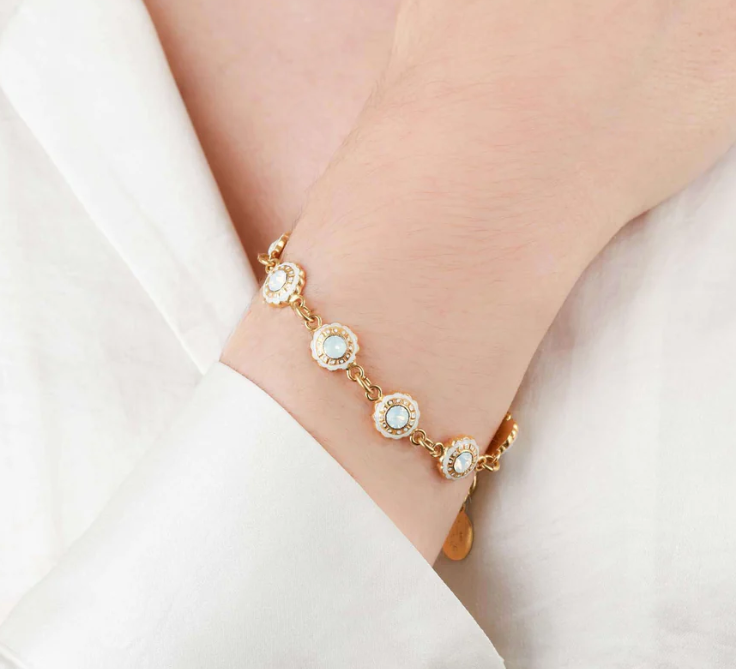 La Vie Parisienne White Enamel Flower Link Bracelet