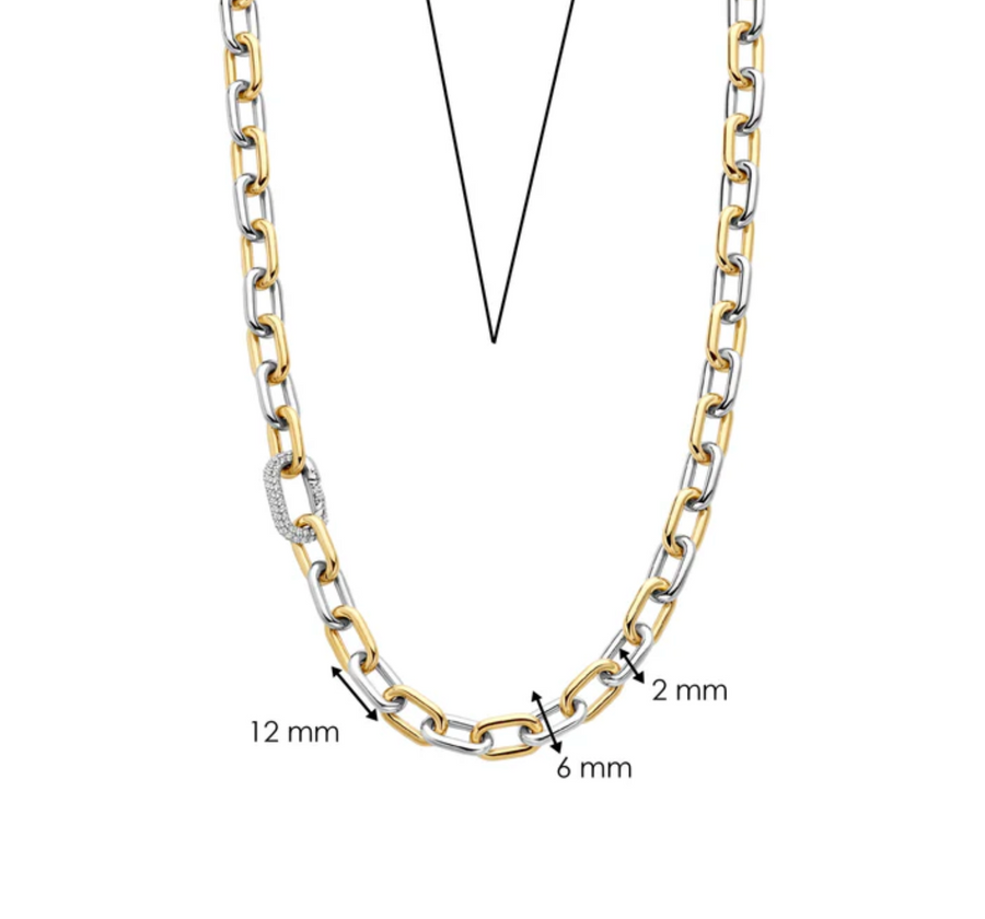 Ti Sento Two Tone CZ Chunky Chain Necklace