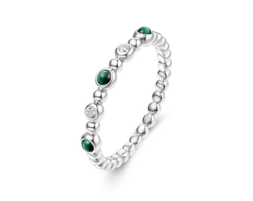 Ania Haie Silver Bezel Malachite Beaded Ring Size 7.5