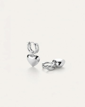 Jenny Bird Silver Puffy Heart Huggie Earrings