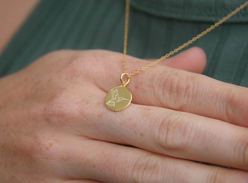 Heart And Lotus Gold Hummingbird Necklace