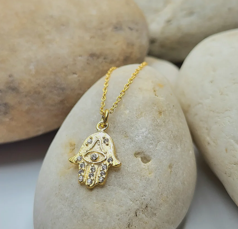 Heart And Lotus Gold Hamsa Necklace
