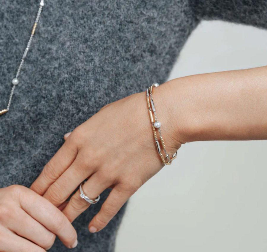 Ti Sento Rope Bars and Pearls Station Bracelet