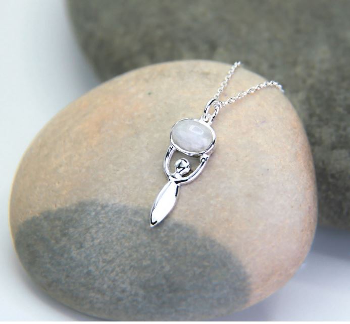 Heart And Lotus Silver Moonstone Goddess Necklace