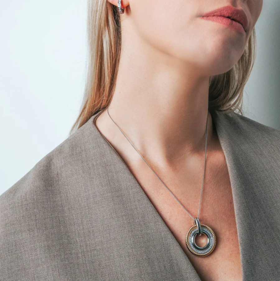 Ti Sento Two Tone Pavé Textured Pendant