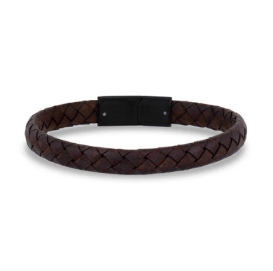 ARZ Brown Woven Leather 8mm Bracelet 8.5