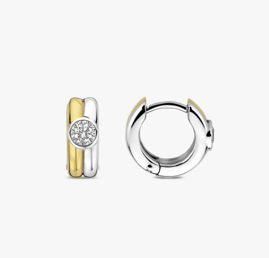 Ti Sento Two Tone CZ Interconnect Huggies