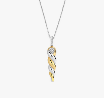 Ti Sento Two Tone CZ Sculptural Twist Necklace