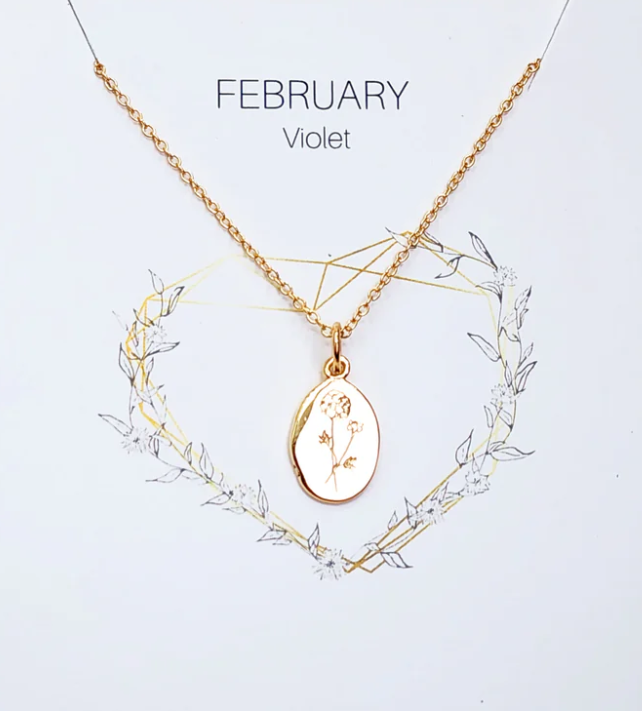 Heart And Lotus Gold Violet February Birthflower Necklace
