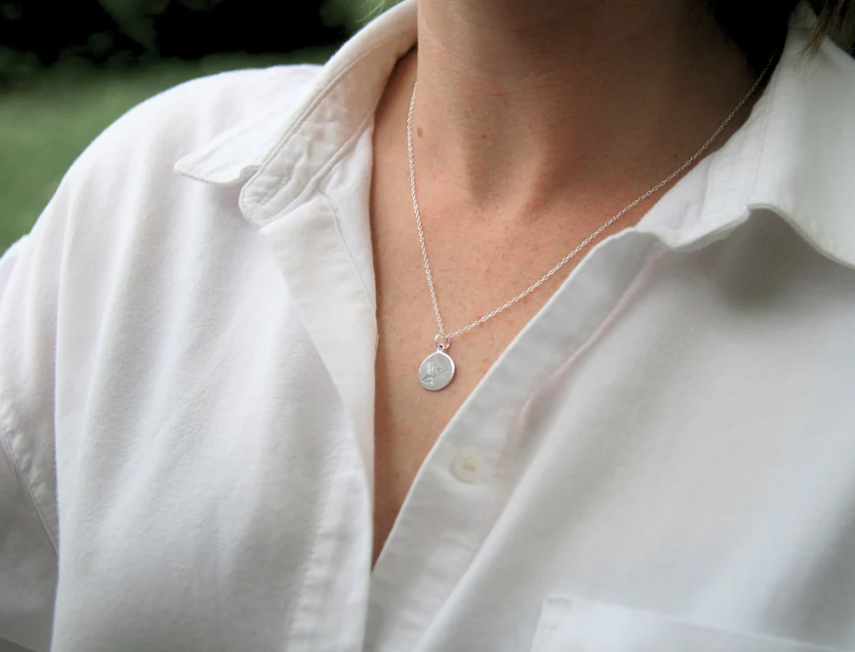 Heart And Lotus Silver Hummingbird Necklace