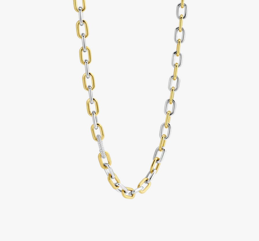 Ti Sento Two Tone CZ Chunky Chain Necklace