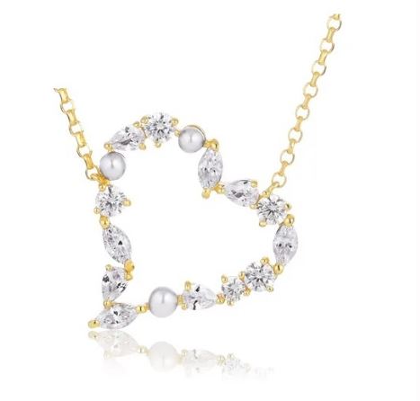 Sif Jakobs Gold Adria Amore CZ Pearl Heart Necklace