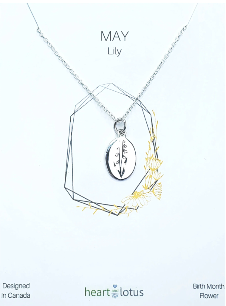 Heart And Lotus Silver Lily May Birthflower Necklace
