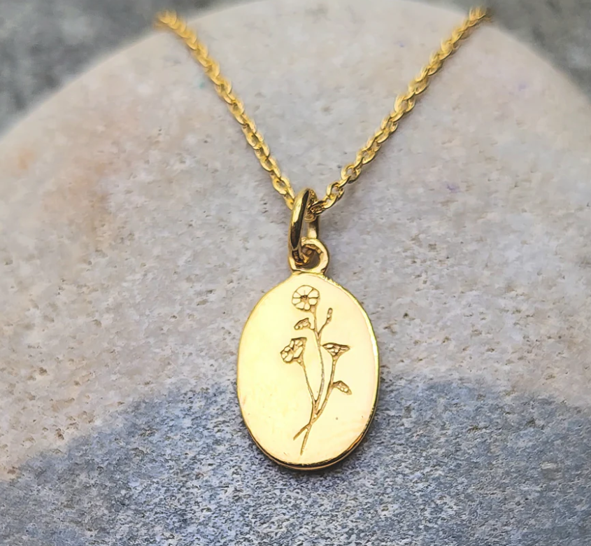 Heart And Lotus Gold Marigold October Birthflower Necklace