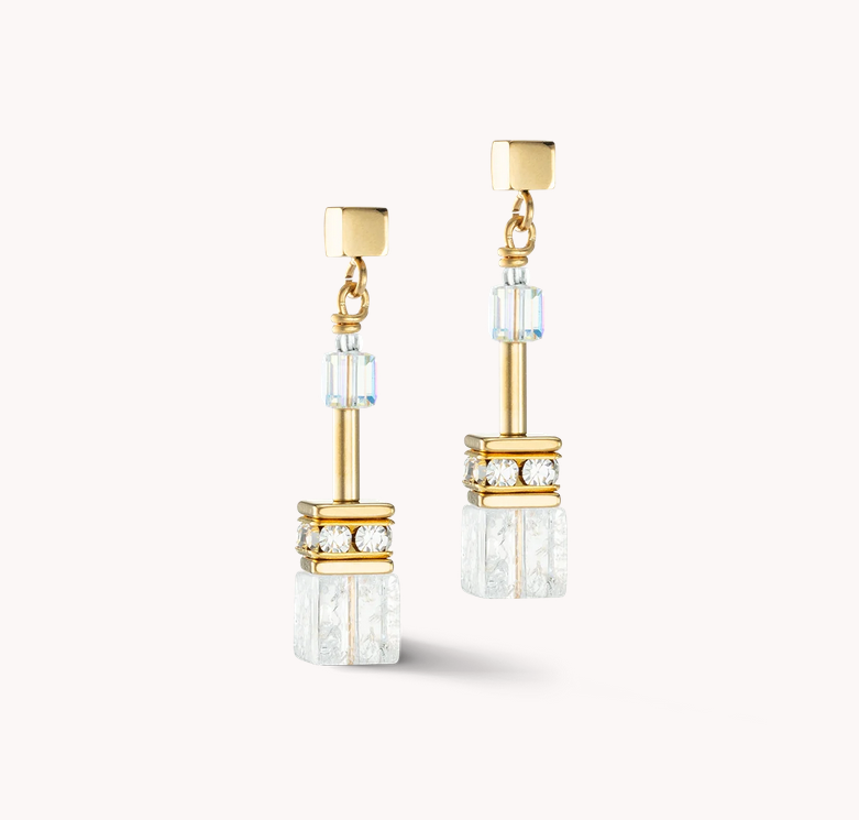 Coeur De Lion GEOCUBE® White and Gold Earrings