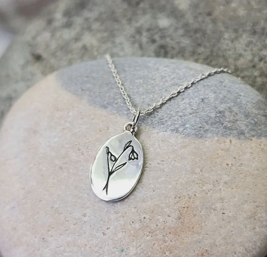 Heart And Lotus Silver Snowdrop January Birthflower Necklace