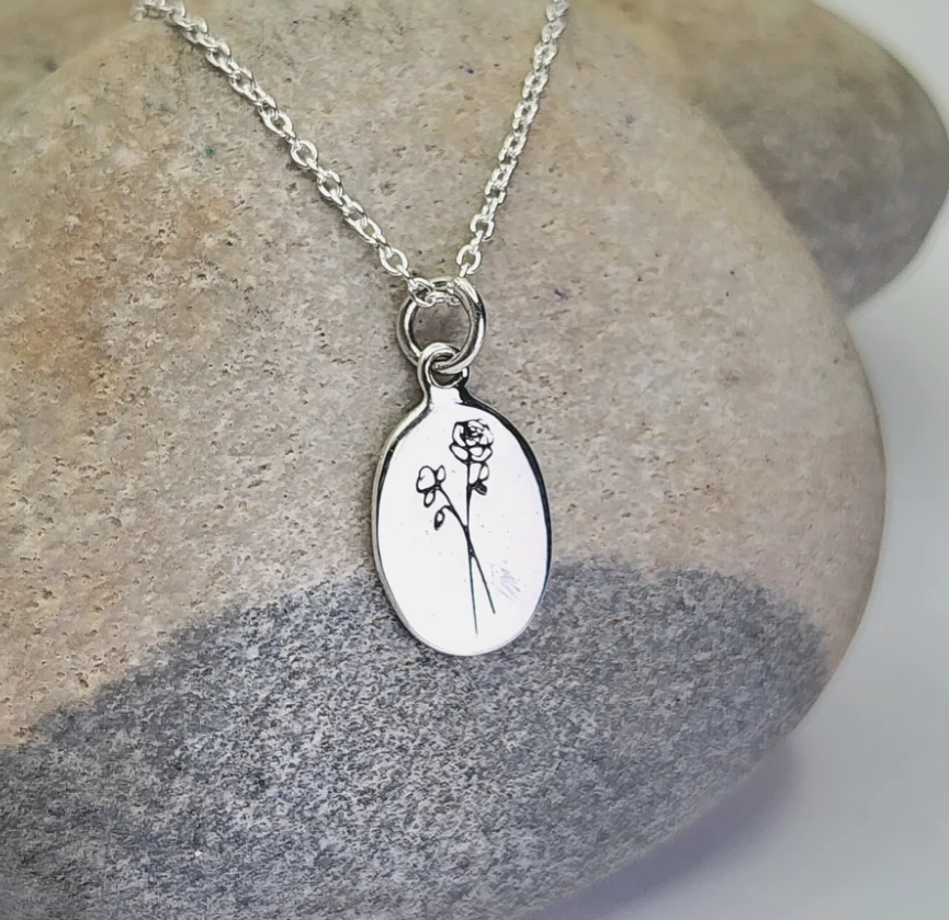 Heart And Lotus Silver Rose June Birth Flower Necklace