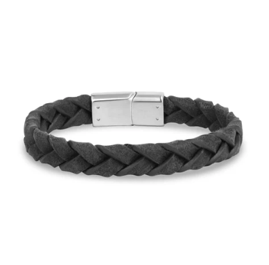 ARZ Braided Grey Leather 10mm Bracelet 9