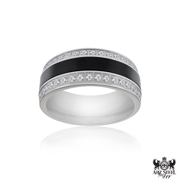 ARZ Steel Black CZ Ring Size 6