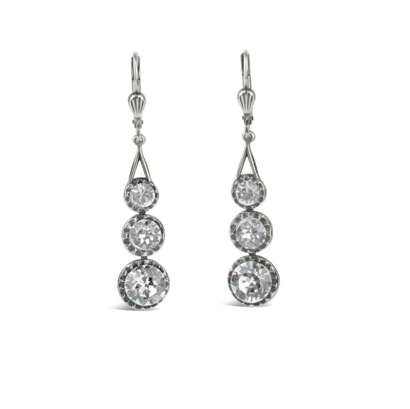 La Vie Parisienne White Crystal Triple Drop Earrings