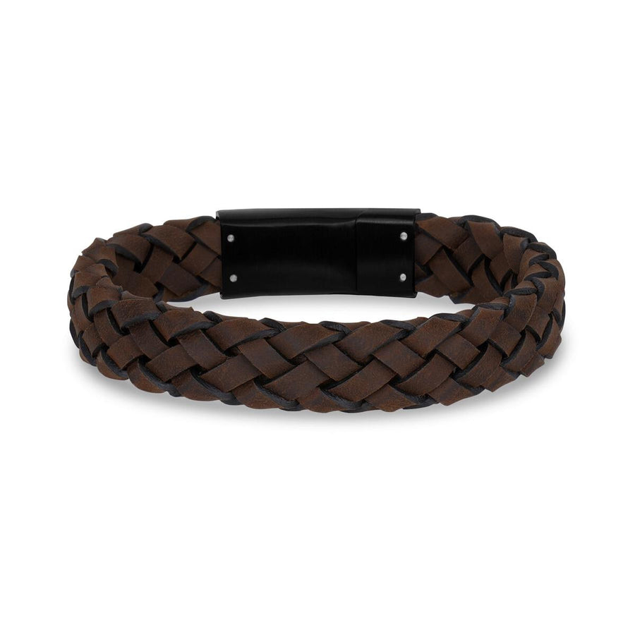 A.R.Z Steel Brown Leather Black Clasp Bracelet 8