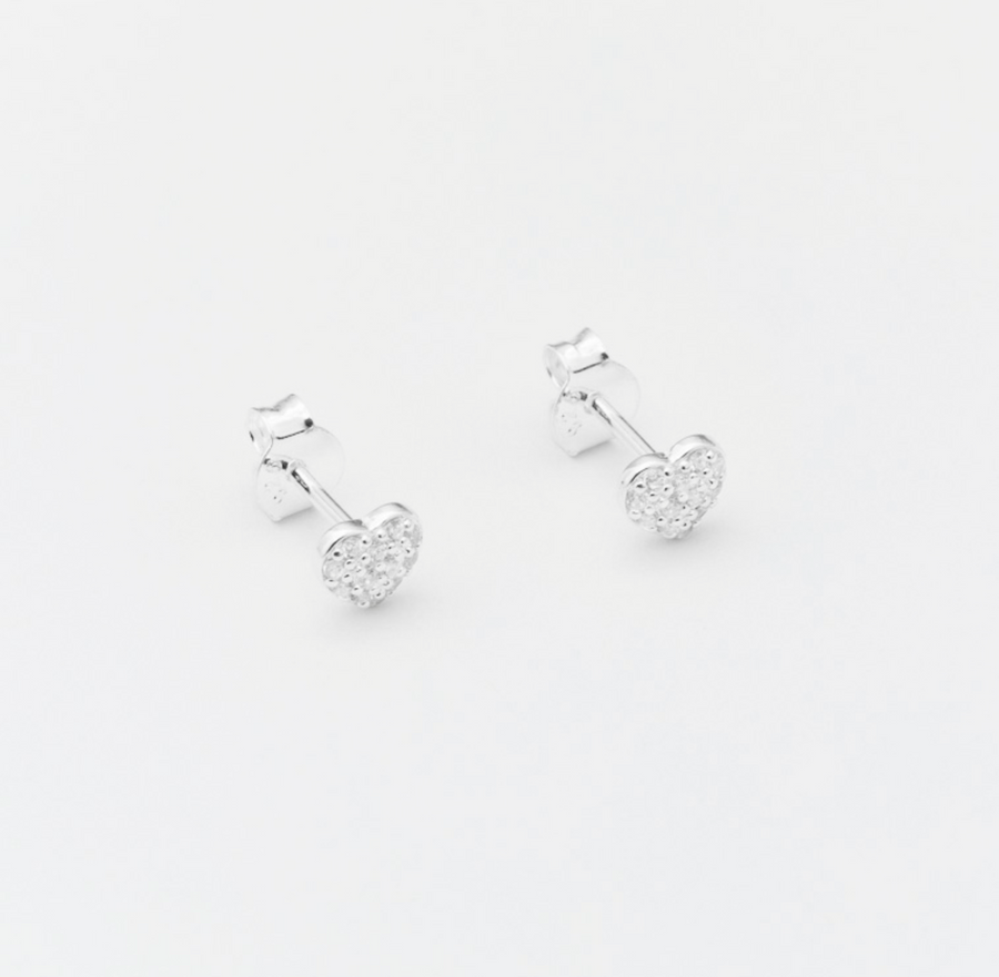 Marseille Sterling Silver Small Pave CZ Hear Studs