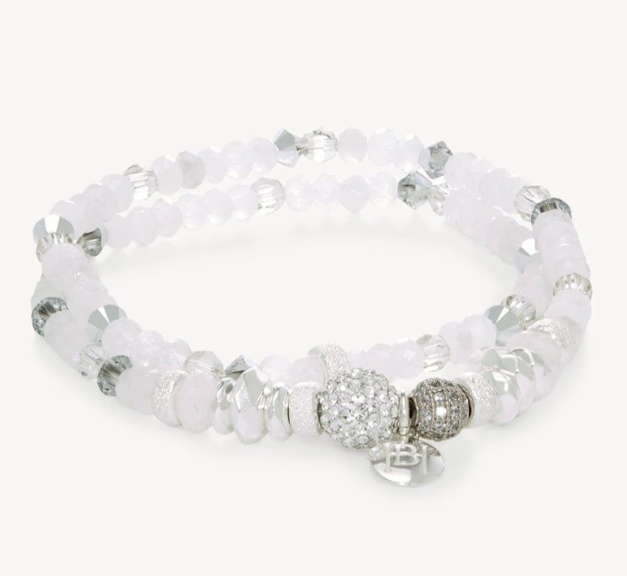 Hillberg And Berk Silver White Crystal Wrap Bracelet