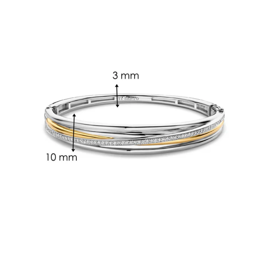 Ti Sento Two Tone Pavé Four Band Hinged Bangle