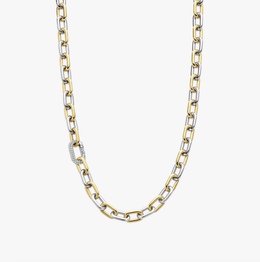 Ti Sento Two Tone CZ Chunky Chain Necklace