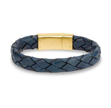 ARZ Steel Blue Leather Gold Clasp Bracelet 8