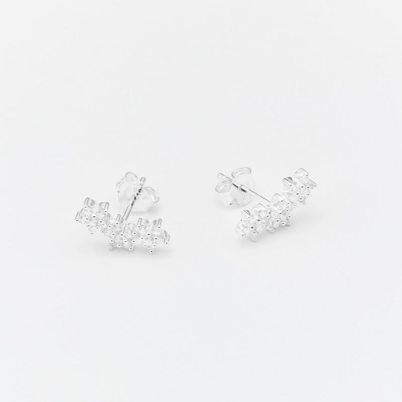 Marseille Sterling Silver CZ 3 Flower Stud Earrings