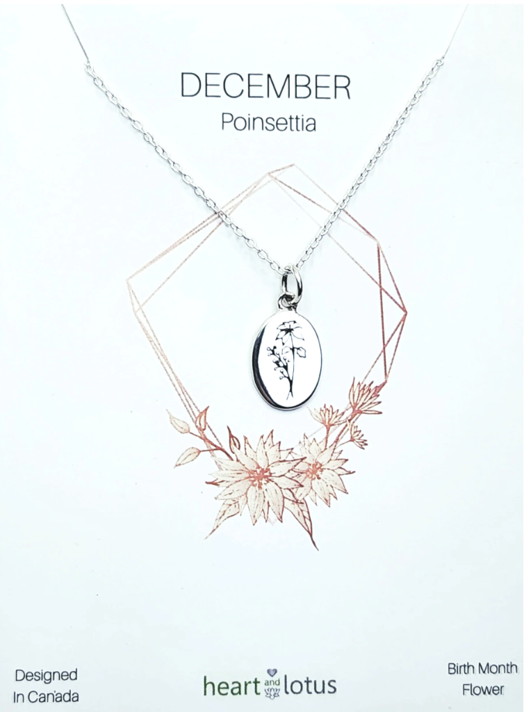 Heart And Lotus Silver Pointsettia December Birth Flower Necklace