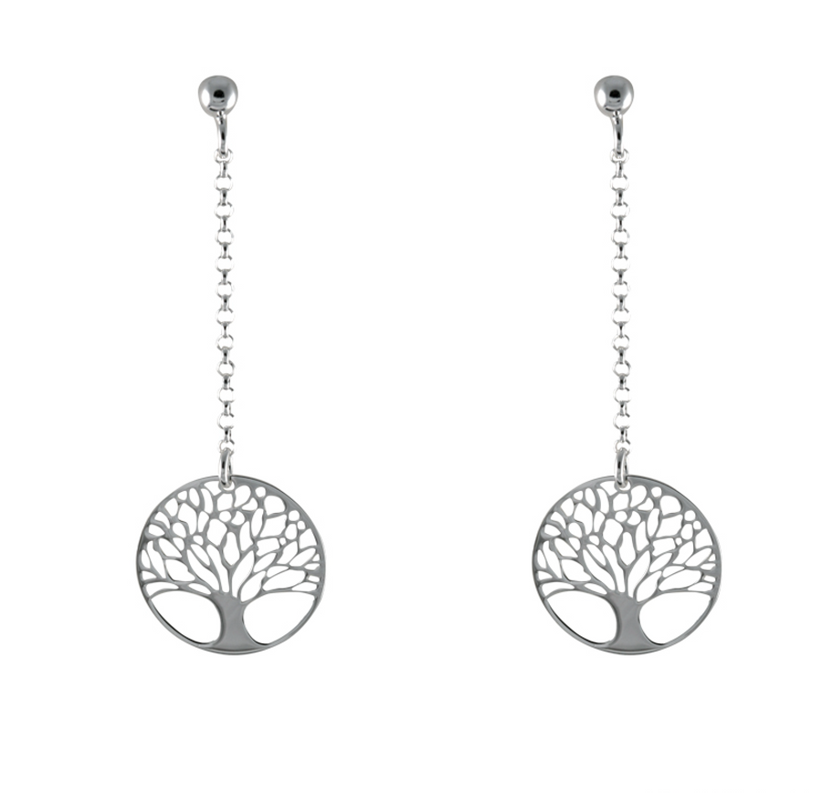 Marseille Sterling Silver Tree Disc Chain Earrings