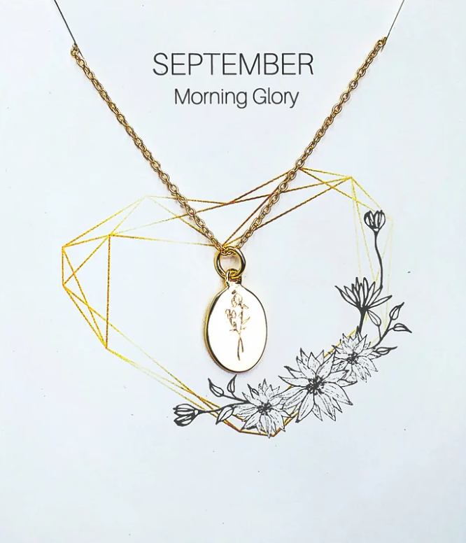 Heart And Lotus Gold Morning Glory September Birth Flower Necklace