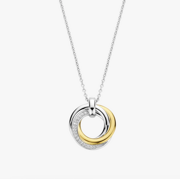 Ti Sento Two Tone Pavé Interplay Pendant Necklace