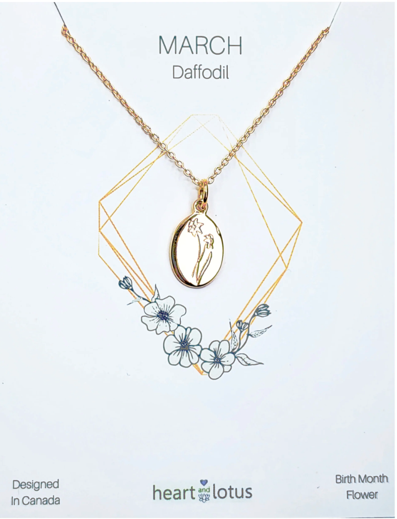 Heart And Lotus Gold Daffodil March Birth Flower Necklace