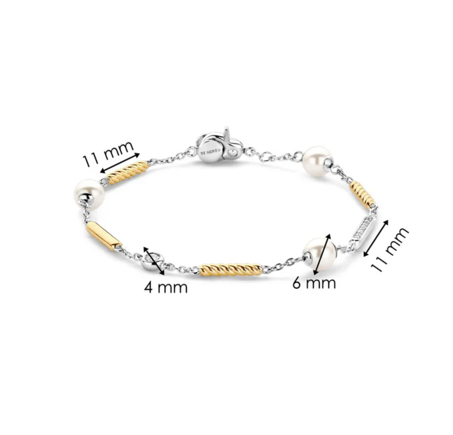 Ti Sento Rope Bars and Pearls Station Bracelet