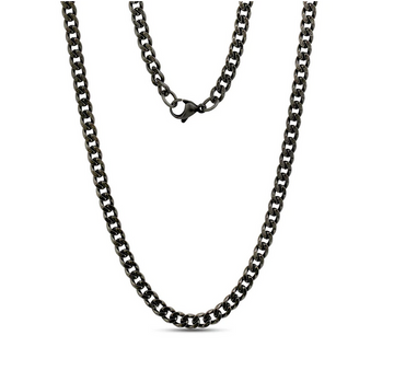 ARZ 5mm Matte Gun Steel Cuban Chain Necklace 22 Inches