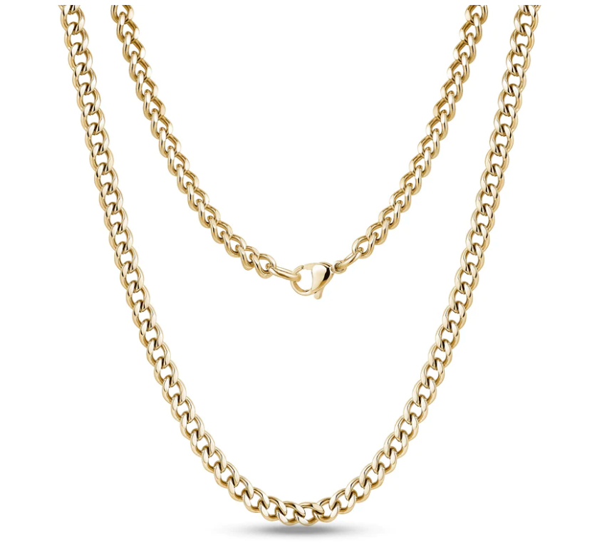 ARZ Steel Gold 5mm Cuban Link Necklace 18