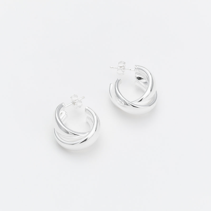 Marseille Sterling Silver Chunky Crossover Double Hoops