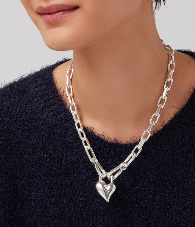 Jenny Bird Silver Padlock Heart Pendant Necklace