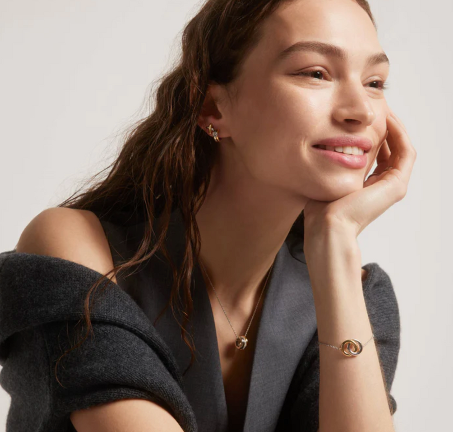 Ti Sento Two Tone CZ Interconnect Huggies