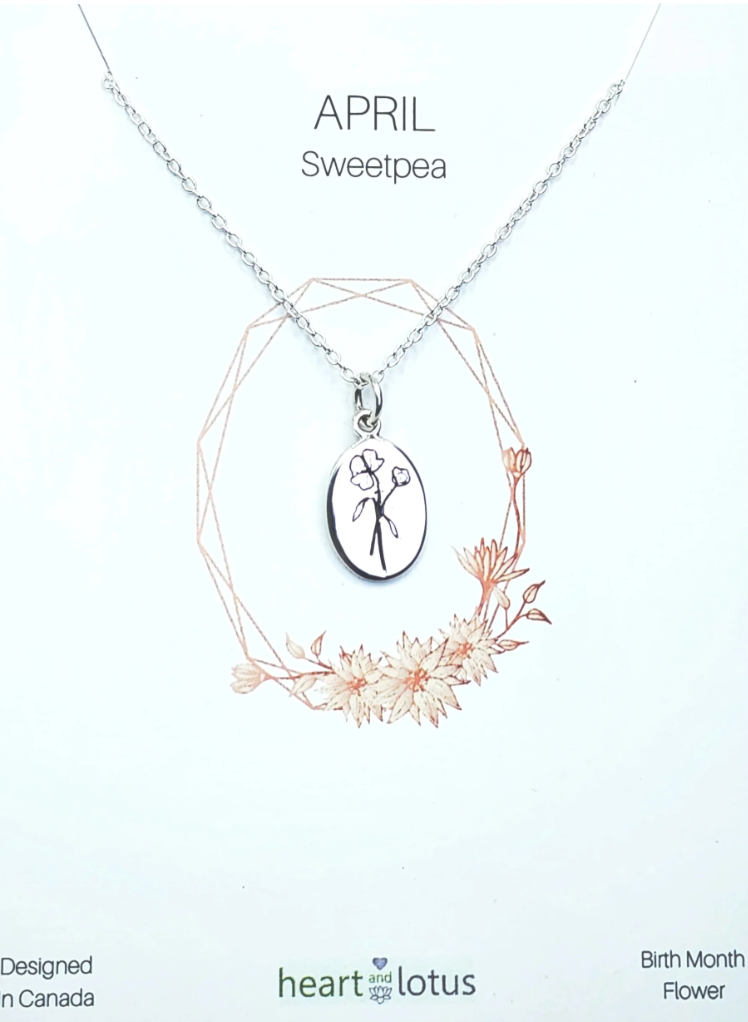 Heart And Lotus Silver Sweetpea April Birthflower Necklace