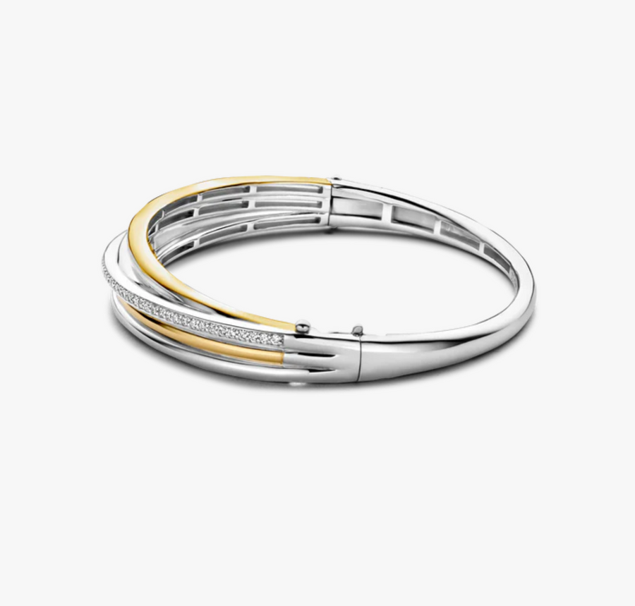 Ti Sento Two Tone Pavé Four Band Hinged Bangle