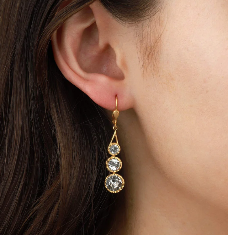 La Vie Parisienne Triple Crystal Drop Earrings