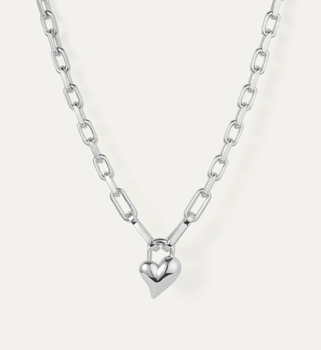 Jenny Bird Silver Padlock Heart Pendant Necklace