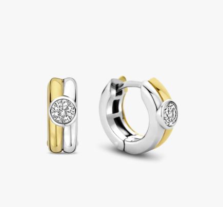 Ti Sento Two Tone CZ Interconnect Huggies