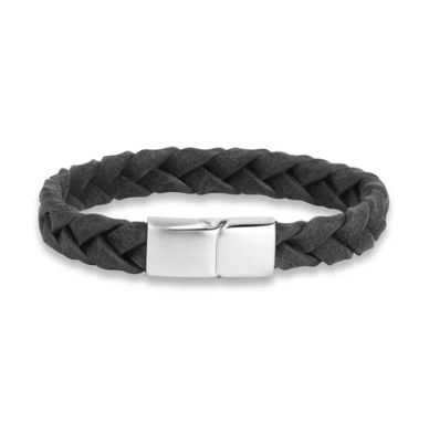 ARZ Braided Grey Leather 10mm Bracelet 9