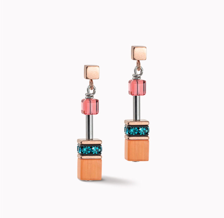 Coeur De Lion Iconic Multi Aqua/Org Geo Cube Rose Post Earring