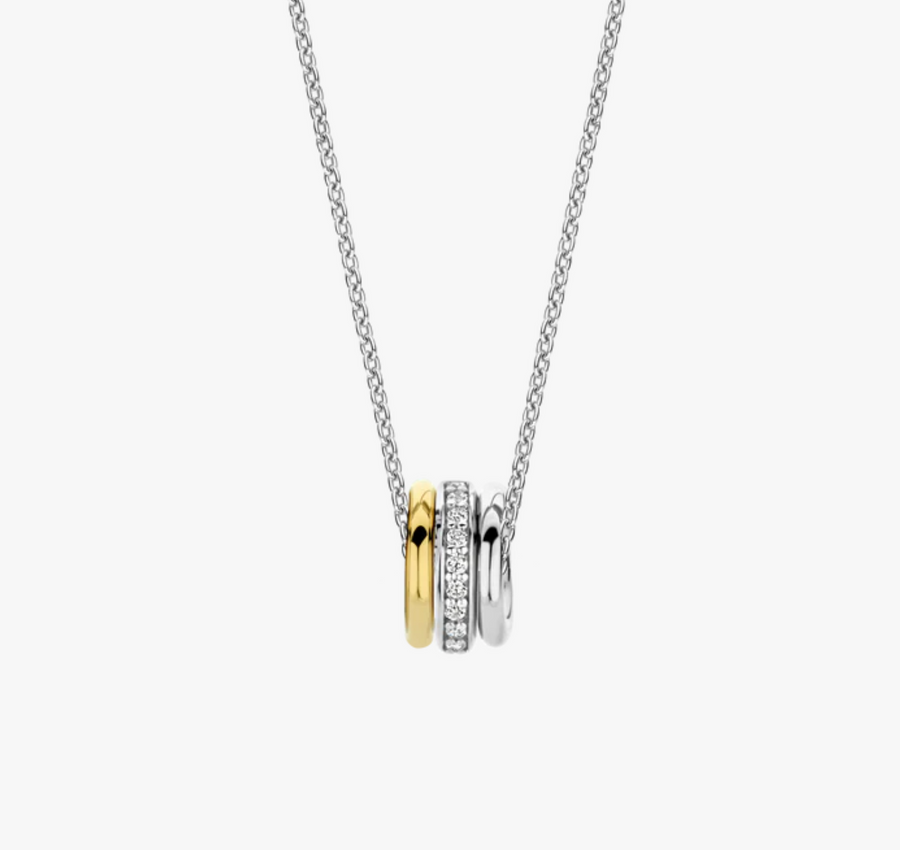 Ti Sento Two Tone CZ Three Ring Stack Necklace